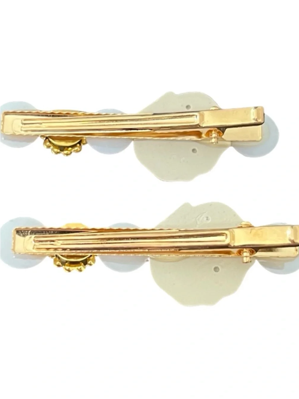 Pearlescent White Shell Drop Hair Clips with Gold Accents FINAL PRICE DROP